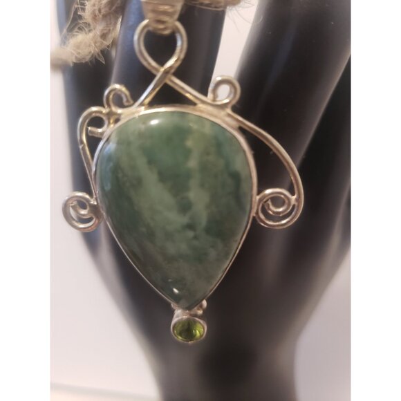 Gemstone Pendant Vintage Aventurine 925 Silver Hand Made Pendan - Picture 9 of 10